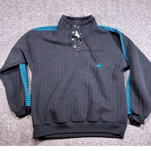 Vintage Greenline International Quarter Button Pullover Men Medium Black Striped